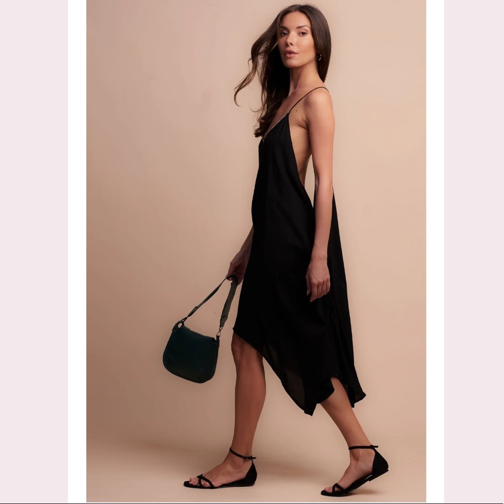 Black Slip Midi Dress with Spaghetti Straps